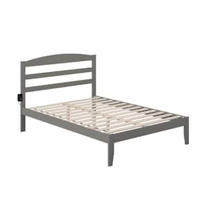 Warren 53-1/2 in. W Grey Full Solid Wood Frame with Attachable USB Device Charger Platform Bed