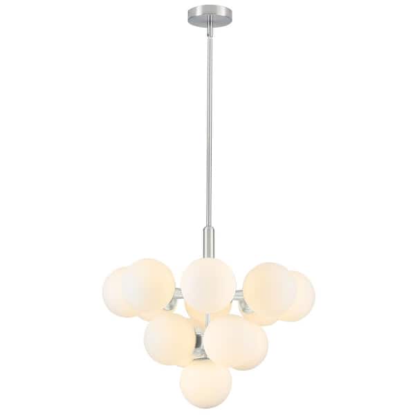 22. 44 in. 13-Light Nickel Classic Sputnik Atomic Tiered Bubble Cluster Chandelier with Opal Glass Globe for Living Room