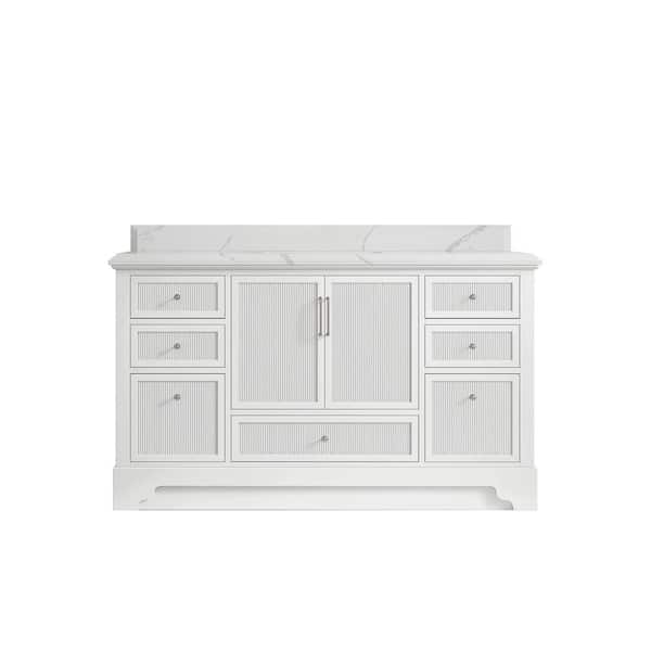 Willow Collections Alys 60 in. W x 22 in. D x 36 in. H Single Sink Bath Vanity in White with 1.5" Calacatta Laza Quartz Top