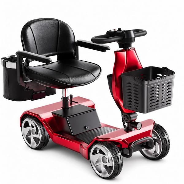 Foldable 4 Wheel Electric Mobility Scooters for Seniors and Adults, Lightweight Red Powered Motorized Scooter