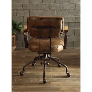 Hallie Leather Swivel Ergonomic Task Chair in Vintage Whiskey Nonadjustable Arms