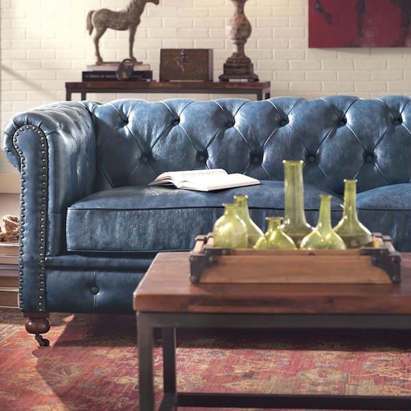 Home Decorators Collection Gordon Blue, Blue Leather Sofa