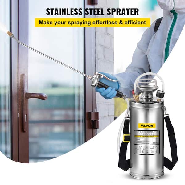 VEVOR 2 Gallon Stainless Steel Sprayer w/3' Hose Ground Clean and Sanitizin