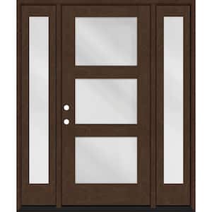 Regency 68 in. x 80 in. Modern 3-Lite Equal Clear Glass RHIS Hickory Mahogany Fiberglass Prehung Front Door 14 in. SL