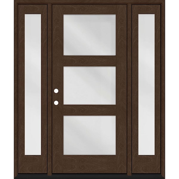 Steves & Sons Regency 68 in. x 80 in. Modern 3-Lite Equal Clear Glass RHIS Hickory Mahogany Fiberglass Prehung Front Door 14 in. SL