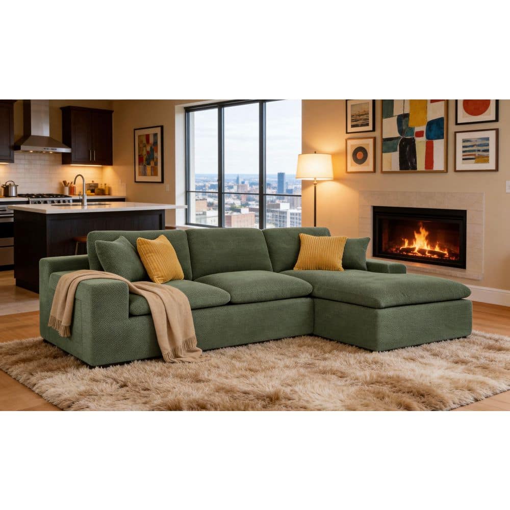 Phoebe 106.5 in. Square Arms Polyester Blend Modular Compressed Sectional Sofa in Dark Green with Chaise, Storage Pocket price history on PriceWatchPro