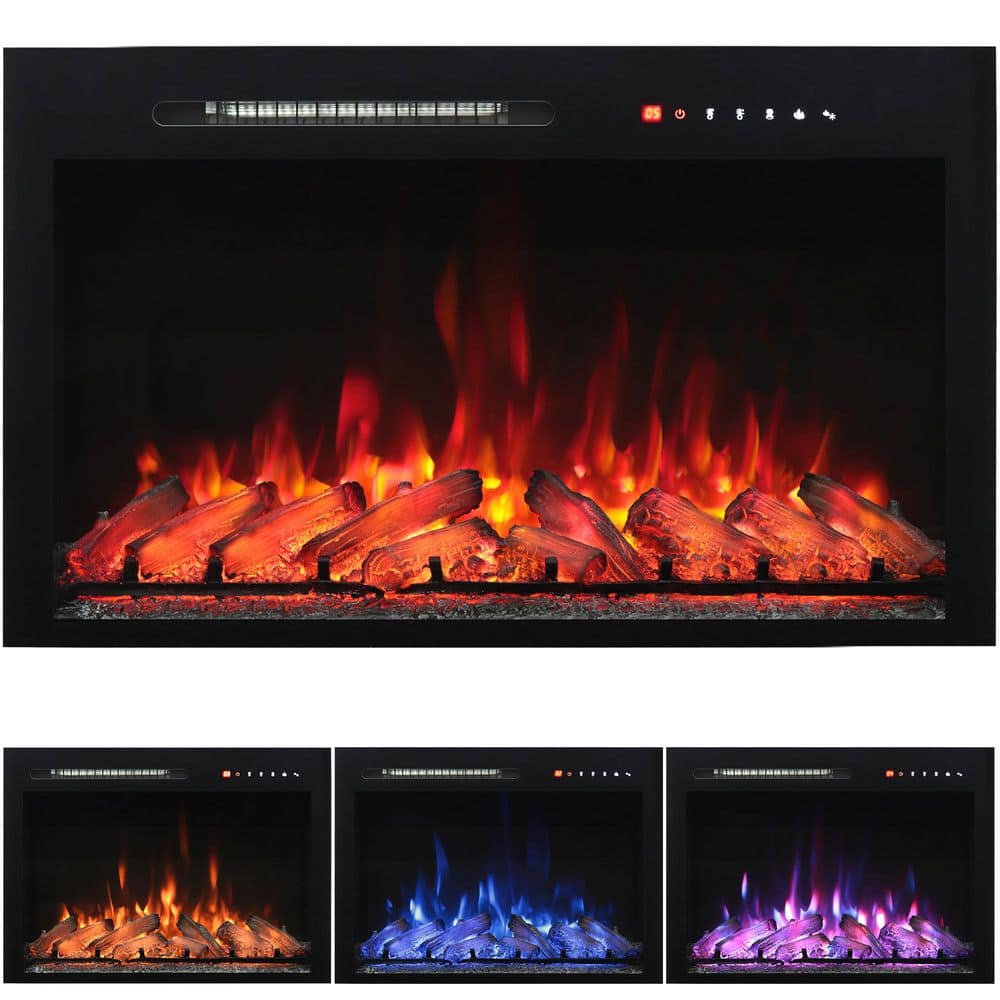 33 in. Electric Fireplace Inserts with Remote Control, Realistic Log, Overh