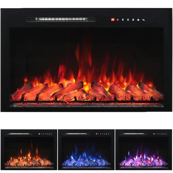 Delandgrand 33 in. Electric Fireplace Inserts with Remote Control, Realistic Log, Overheating Protection and Timer, 1500W, Black
