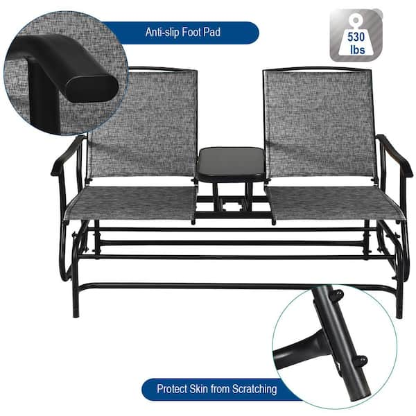 Costway 2-Person Black Metal Outdoor Double Glider Loveseat 