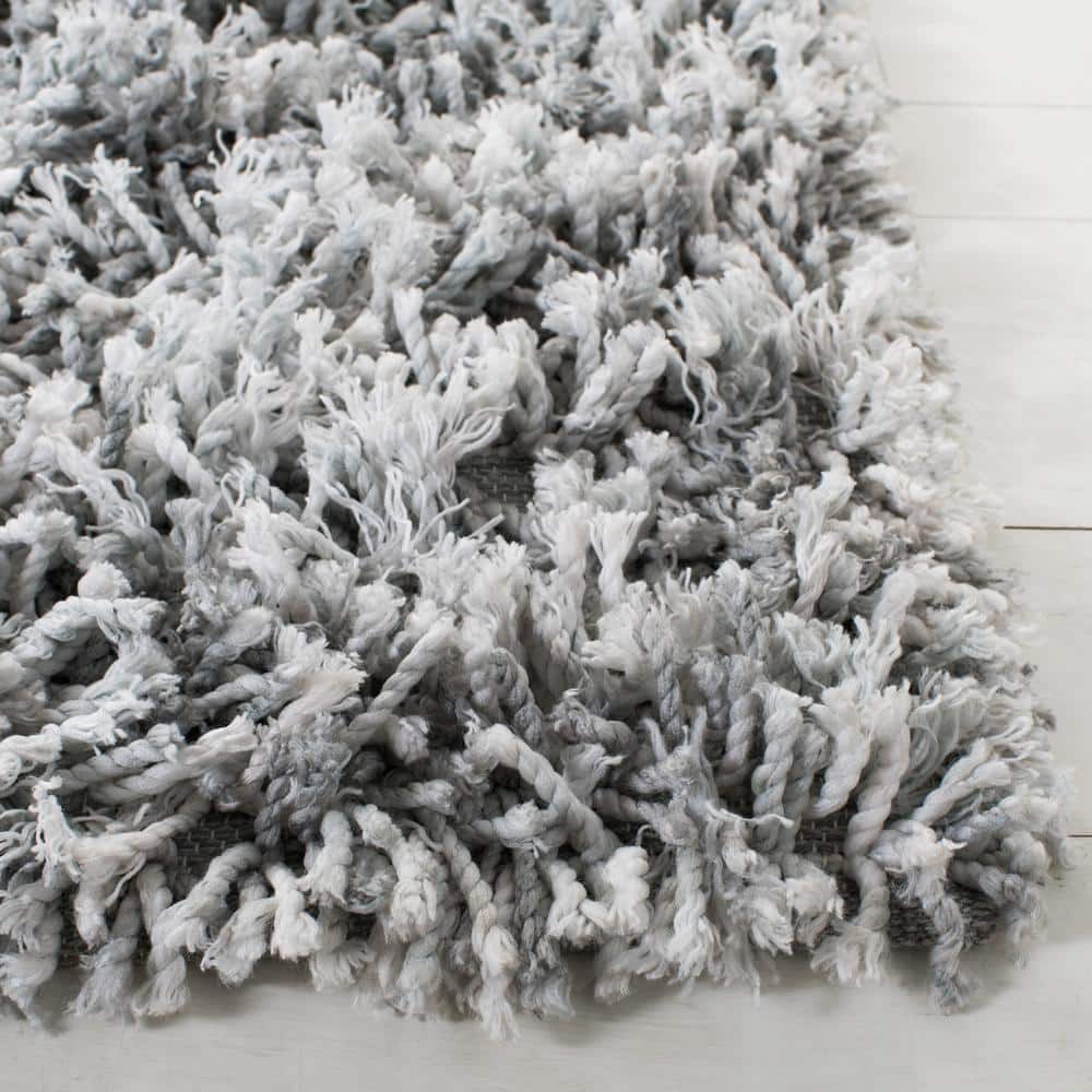 Hand-Tufted Grey Ivory Synthetic Shag Area Rug, 5' x 8'