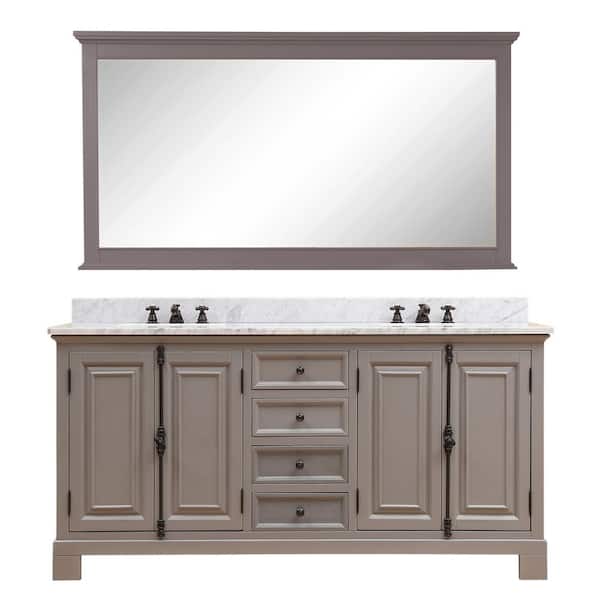 Water Creation Greenwich 60 in. W x 22 in. D Vanity in Gray with Marble Vanity Top in White with White Basins and Mirror