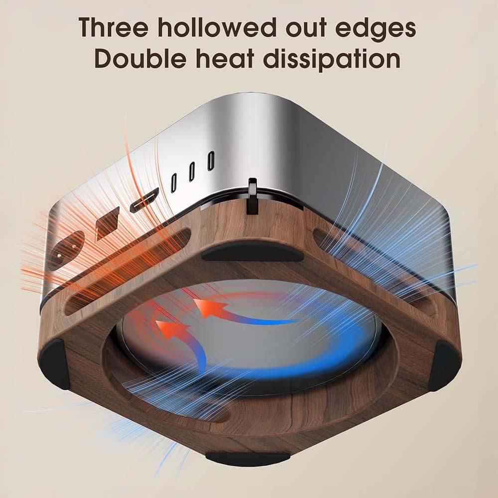 Wood Desk Stand with Cooling Pad Dust Mount Proof Base for Mac Mini M4 Pro - Thumbnail 2