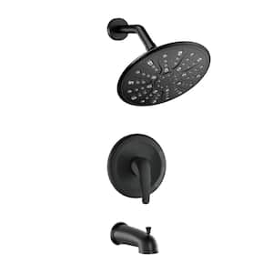 ACAd Single-Handle 2-Spray Settings Round High Pressure Shower Faucet with Tub Spout in matte black (Valve Included)