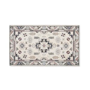 Luxe Livie Forever Vintage Ivory Black 24 in. x 40 in. Machine Washable Kitchen Mat