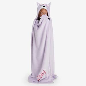 Plush Lavender Cat Character Throw Blanket