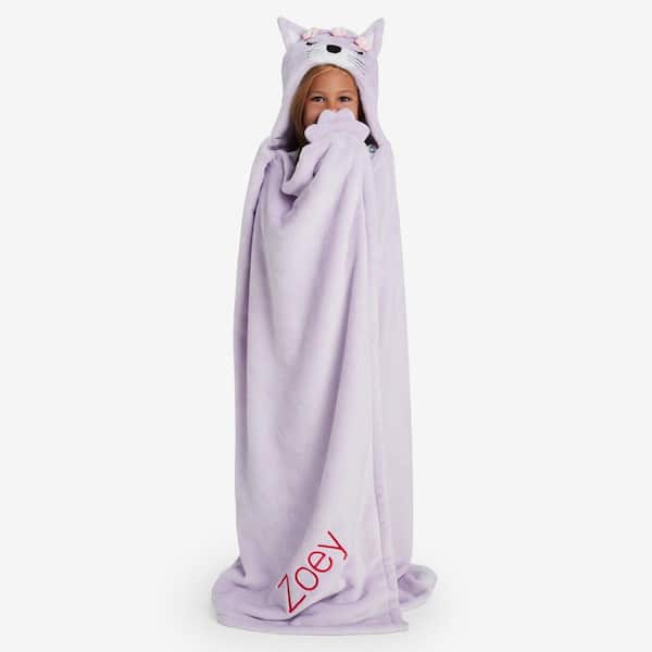 Plush Lavender Cat Character Throw Blanket