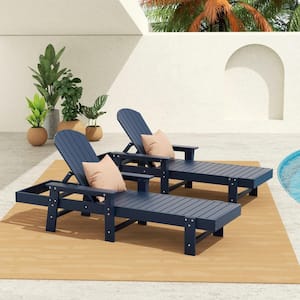 Altura 2-Piece Fade Resistant Classic Adirondack Poly Reclining Outdoor Chaise Lounge Chair with Arms in Navy Blue