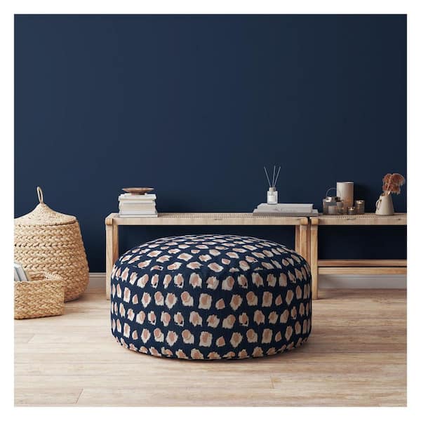 Homeroots Blue Canvas Round Pouf 20 in. x 24 in. x 24 in. Ottoman
