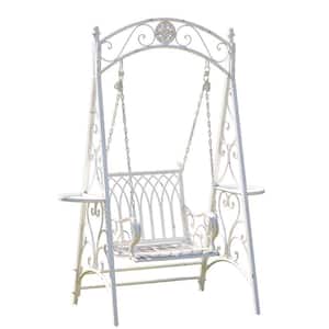 New York 1-Person Antique White Metal Patio Swing