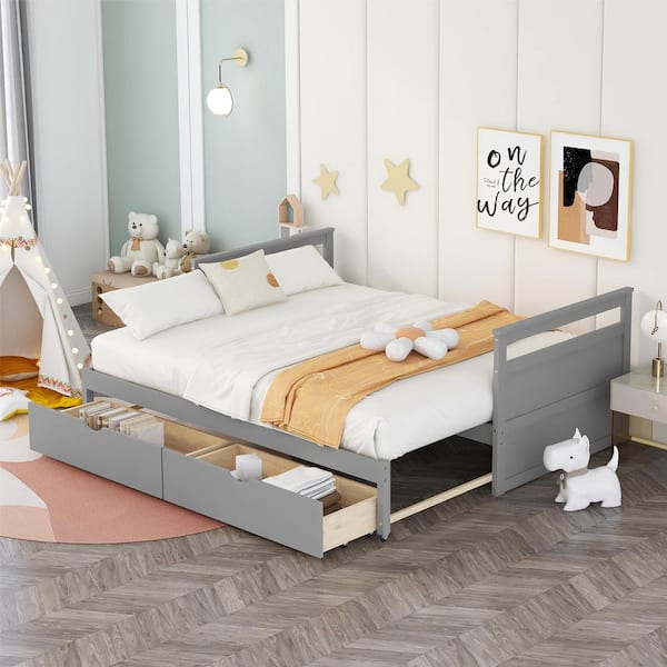 GOSALMON Gray Twin Daybed with 2-Drawers can be Expanded