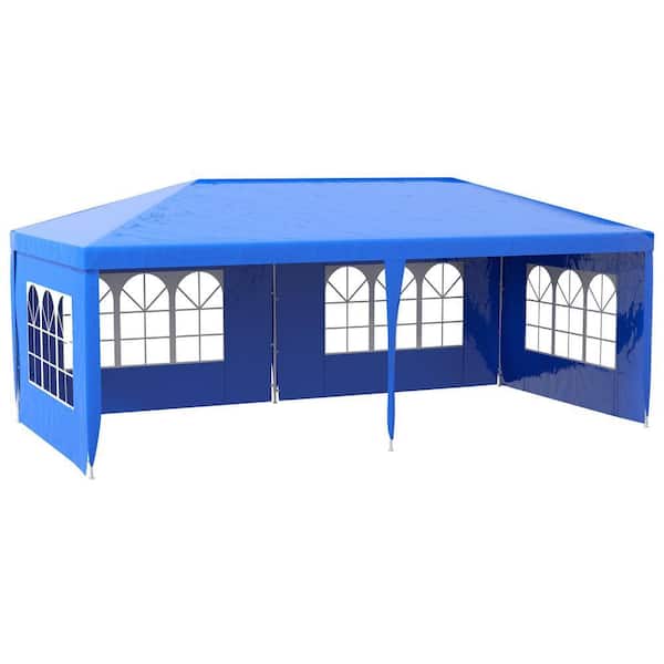 9.6 ft. x 19 ft. Blue Large Party Tent, Outdoor Event Shelter Gazebo Canopy with 4 Removable Window Sidewalls