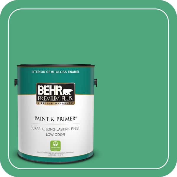 BEHR PREMIUM PLUS 1 gal. #P420-5 Shamrock Green Semi-Gloss Enamel Low Odor Interior Paint & Primer