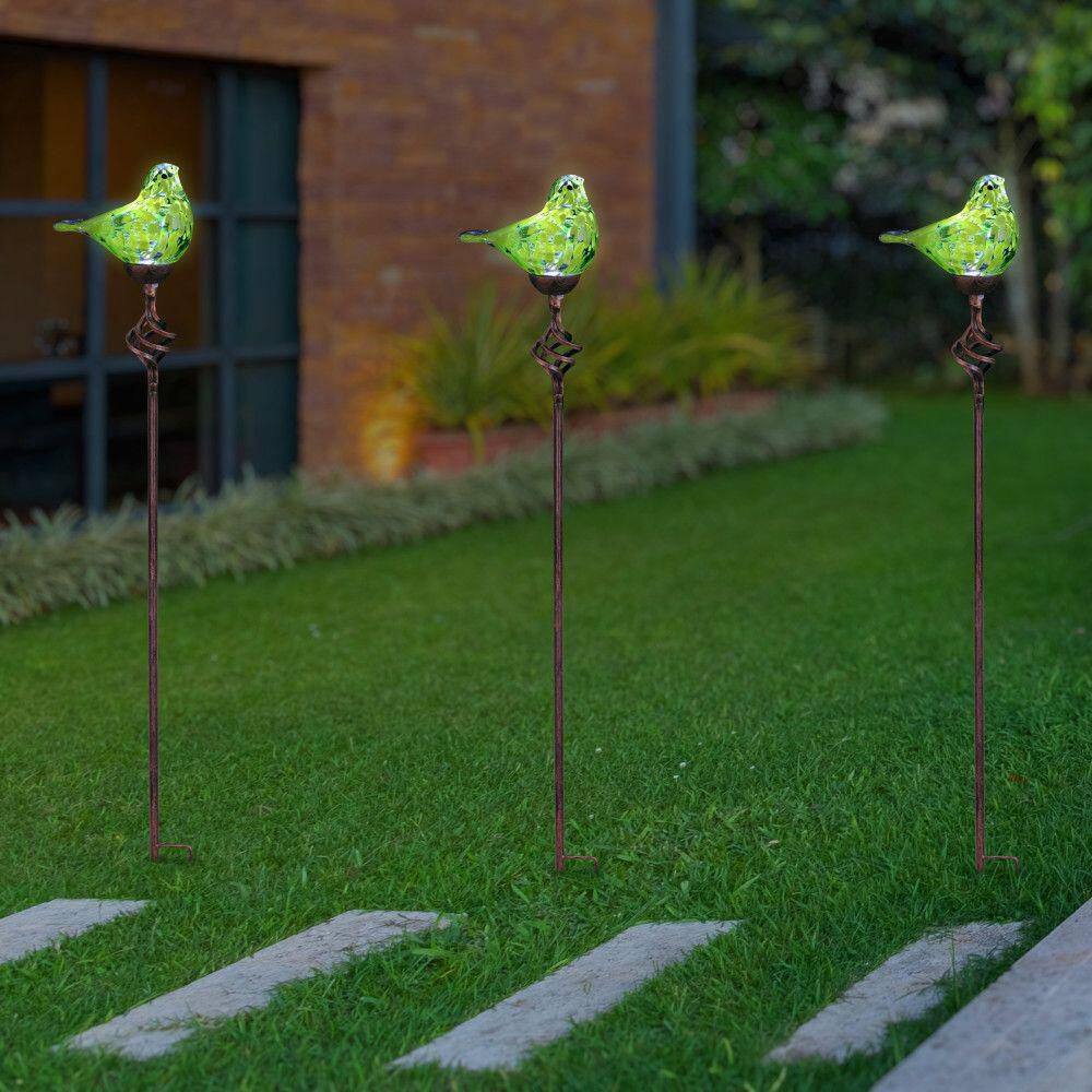 Yellow Hand Blown Glass Bird Solar Garden Stake