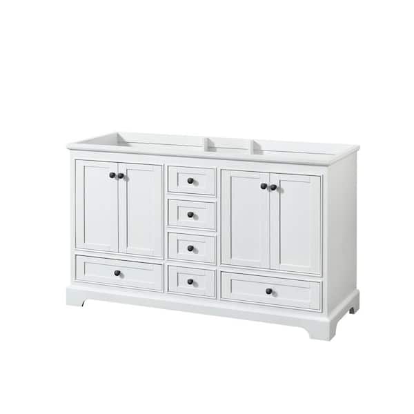 Wyndham Collection Deborah 59.25 in. W x 21.5 in. D x 34.25 in. H Double Bath Vanity Cabinet without Top in White