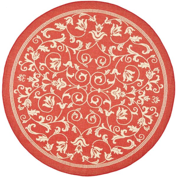 SAFAVIEH Courtyard Red/Natural 5 ft. x 5 ft. Round Border Indoor/Outdoor Patio  Area Rug