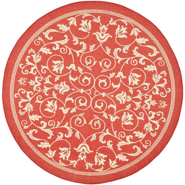 Courtyard Red/Natural 5 ft. x 5 ft. Round Border Indoor/Outdoor Patio  Area Rug