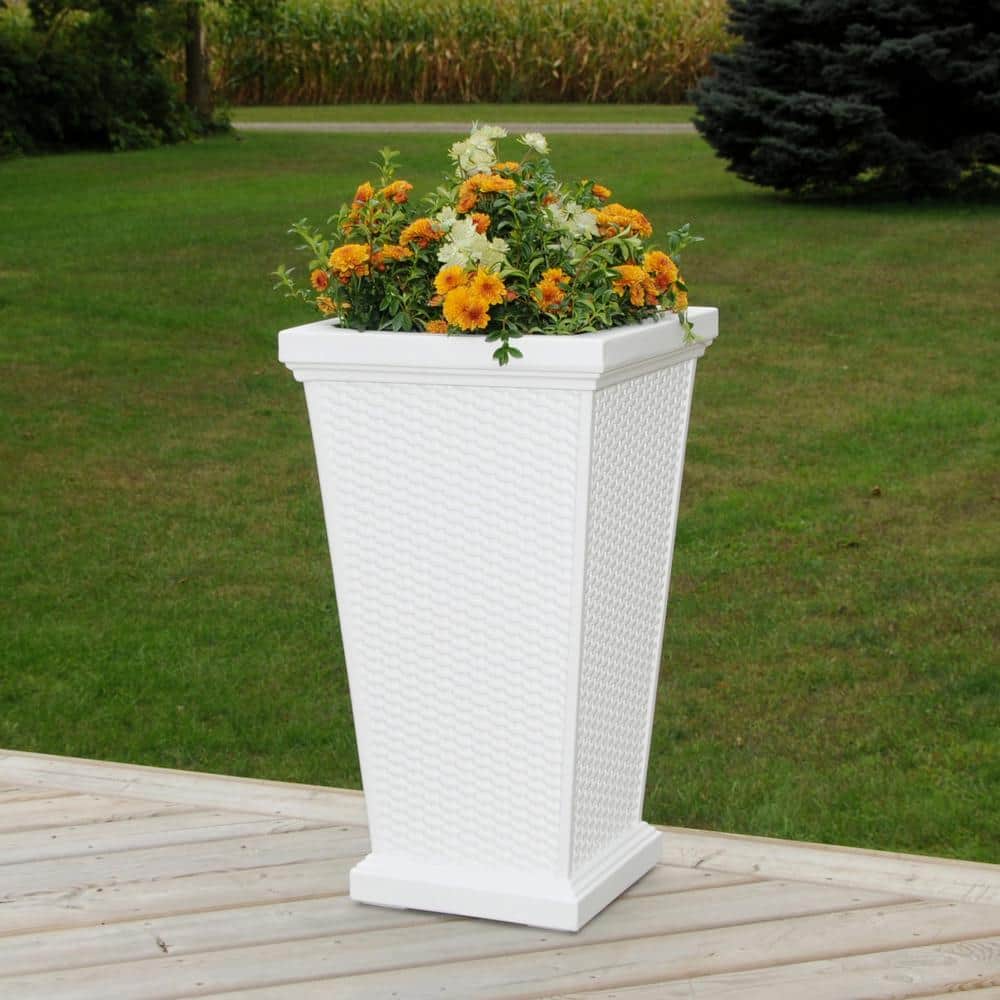Wellington White Tall Polyethylene Wicker Planter