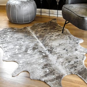 Tinley Spotted Faux Cowhide Gray 4 x 5 Shaped Rug
