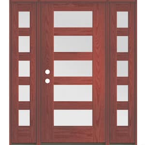 ASCEND Modern 64 in. x 80 in. 5-Lite Right-Hand/Inswing Satin Glass Redwood Stain Fiberglass Prehung Front Door/DSL
