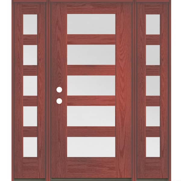 Krosswood Doors ASCEND Modern 64 in. x 80 in. 5-Lite Right-Hand/Inswing Satin Glass Redwood Stain Fiberglass Prehung Front Door/DSL