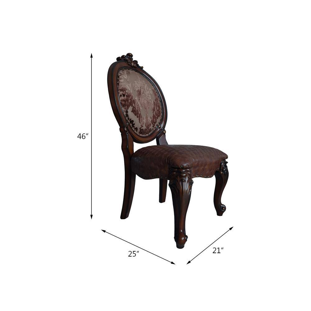 Cherry Finish Faux Leather Upholstered Armless Side Chair Set
