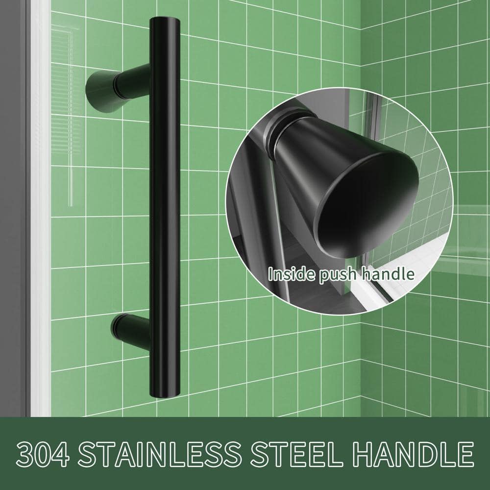 42-inch Black Semi-Frameless Pivot Shower Door with Clear Glass