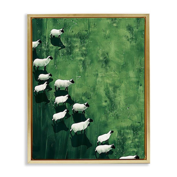 Stupell Industries Wandering Sheep Abstraction by Arlington Prints Gold Floater Frame Animal Graphic Art Print 31 in. x 25 in.