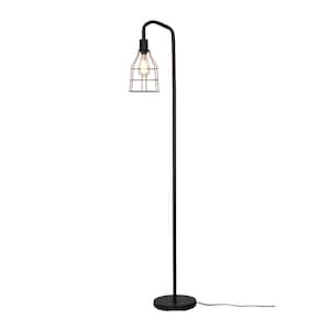 60 in. Black Rustic style 1-Light Dimmable Arc Floor Lamp for Living Room with Metal Round Shade