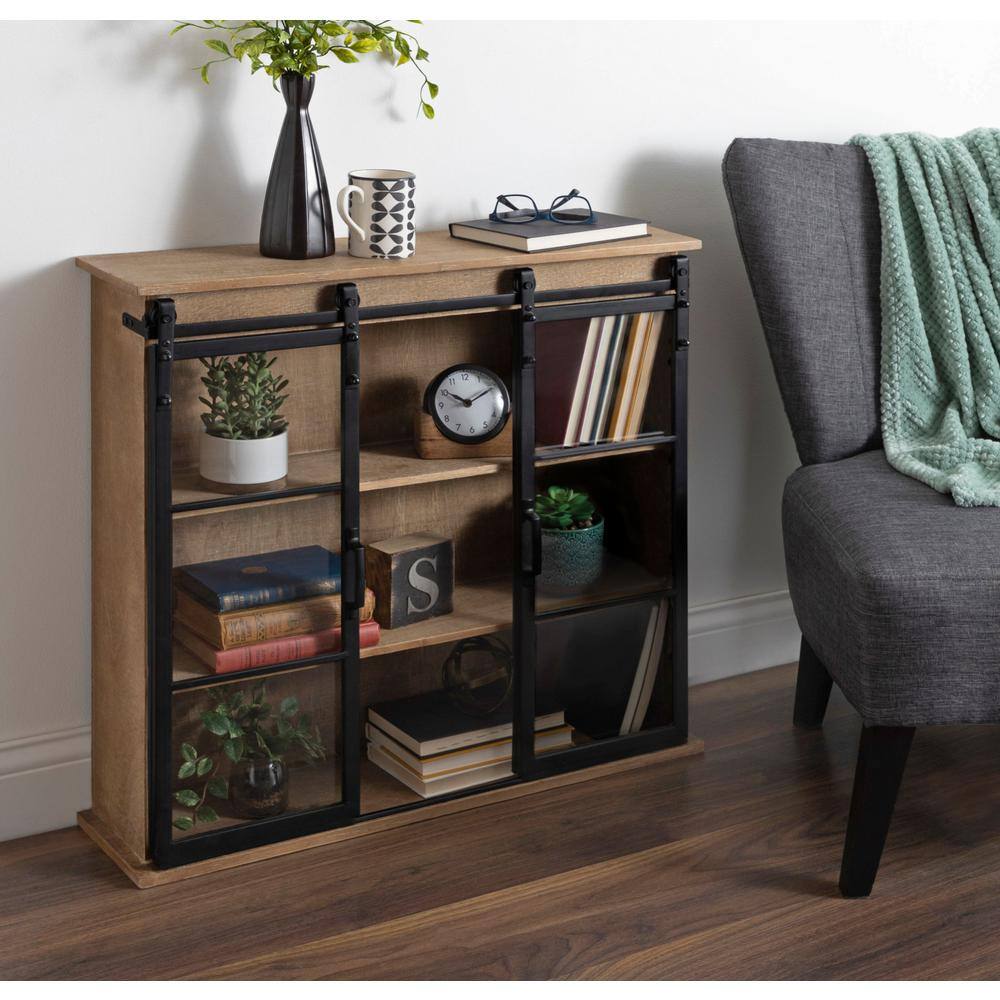 Rustic Brown Barnhardt Wall-Mounted Cabinet with Sliding Glass Doors
