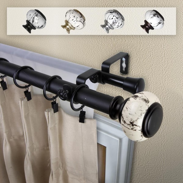 EMOH 1 Inch Dia 66-120" Adjustable Grove Double Curtain Rod in Black