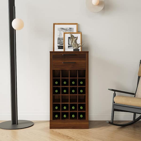 Tileon Brown Walnut Color Modular 28-Wine Bar Cabinet Buffet Cabinet,Pantry Organizer