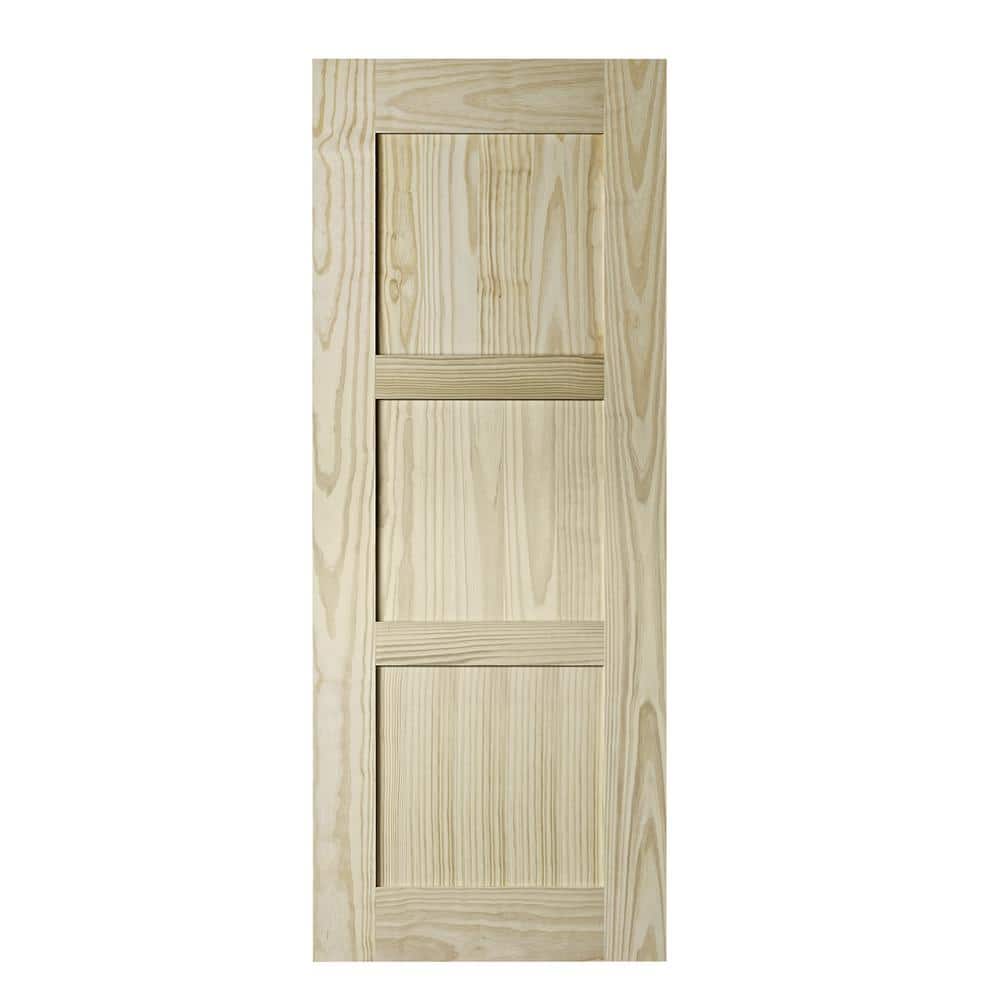33 in. x 84 in. Shaker Unfinished 3-Panel Clear Pine Interior Barn Door Sla