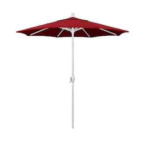 7.5 ft. Matte White Aluminum Market Push Tilt Patio Umbrella in Red Olefin