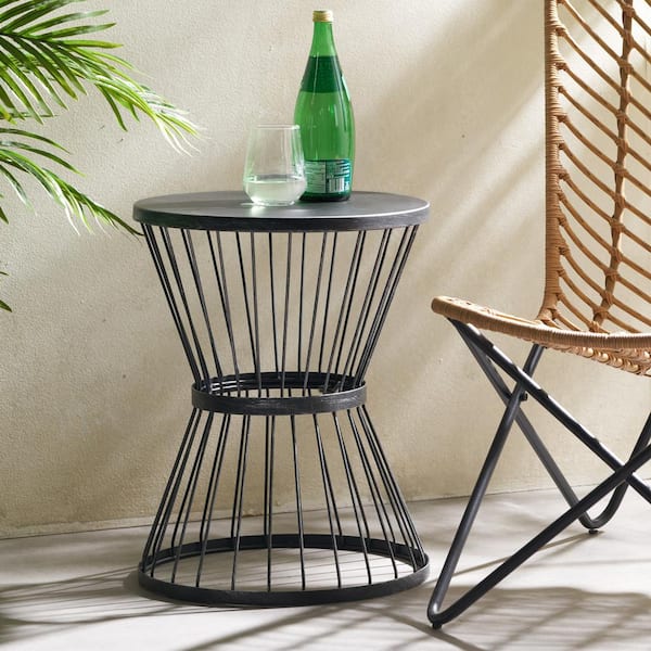 Noble House Lassen 21 in. Matte Black Round Metal Outdoor Patio Side Table
