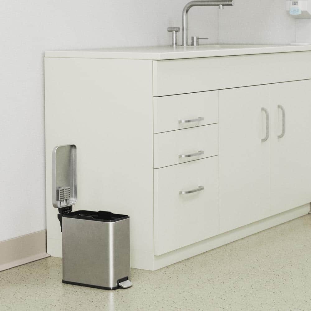 Compact Silver Stainless Steel Fire-Rated Pedal Trash Can