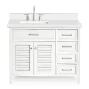 Kensington 43 in. W x 22 in. D x 36 in. H Freestanding Bath Vanity in White with Pure White Quartz Top