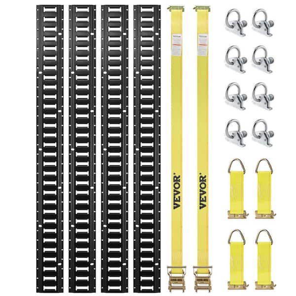 E Track Tie-Down Rail Kit 5 ft. E-Tracks Set with 4 Steel Rails, 8 O-Ring Anchors, 4 Tie-Offs, D-Ring, 2 Ratchet Straps