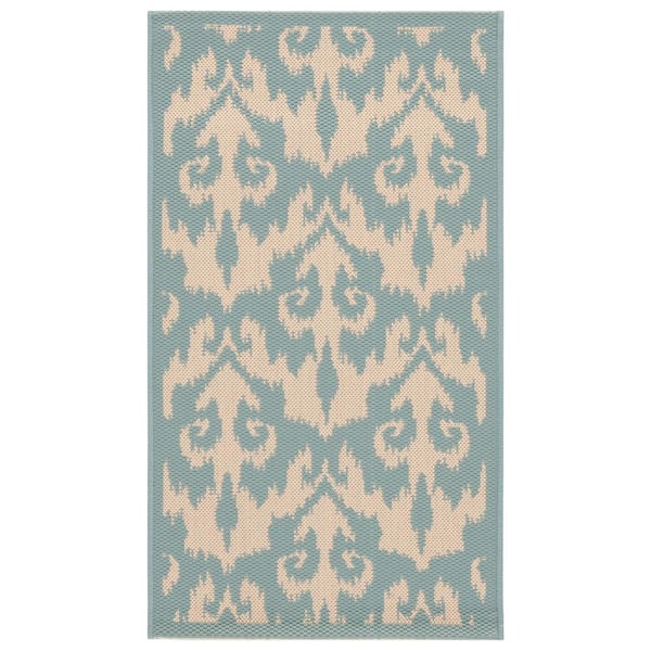 Courtyard Aqua/Beige 3 ft. x 5 ft. Abstract Geometric Indoor/Outdoor Area Rug