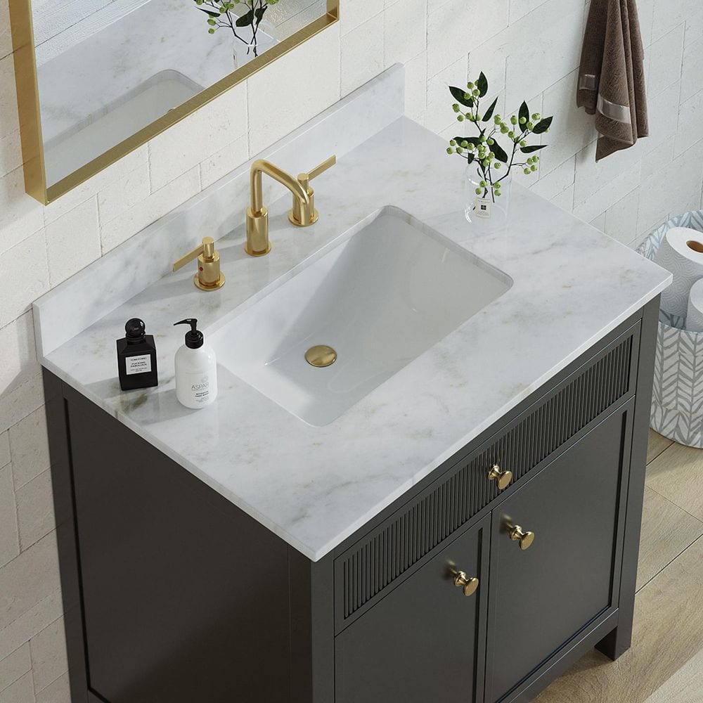 31'' White Marble Single Sink Bathroom Vanity Top with Backsplash