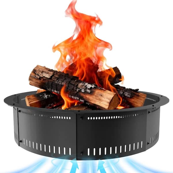 60 Inch Smokeless Fire Pit Ring Insert, Heavy Duty Steel Outdoor Fire Pit Liner with Airflow Vents, Black